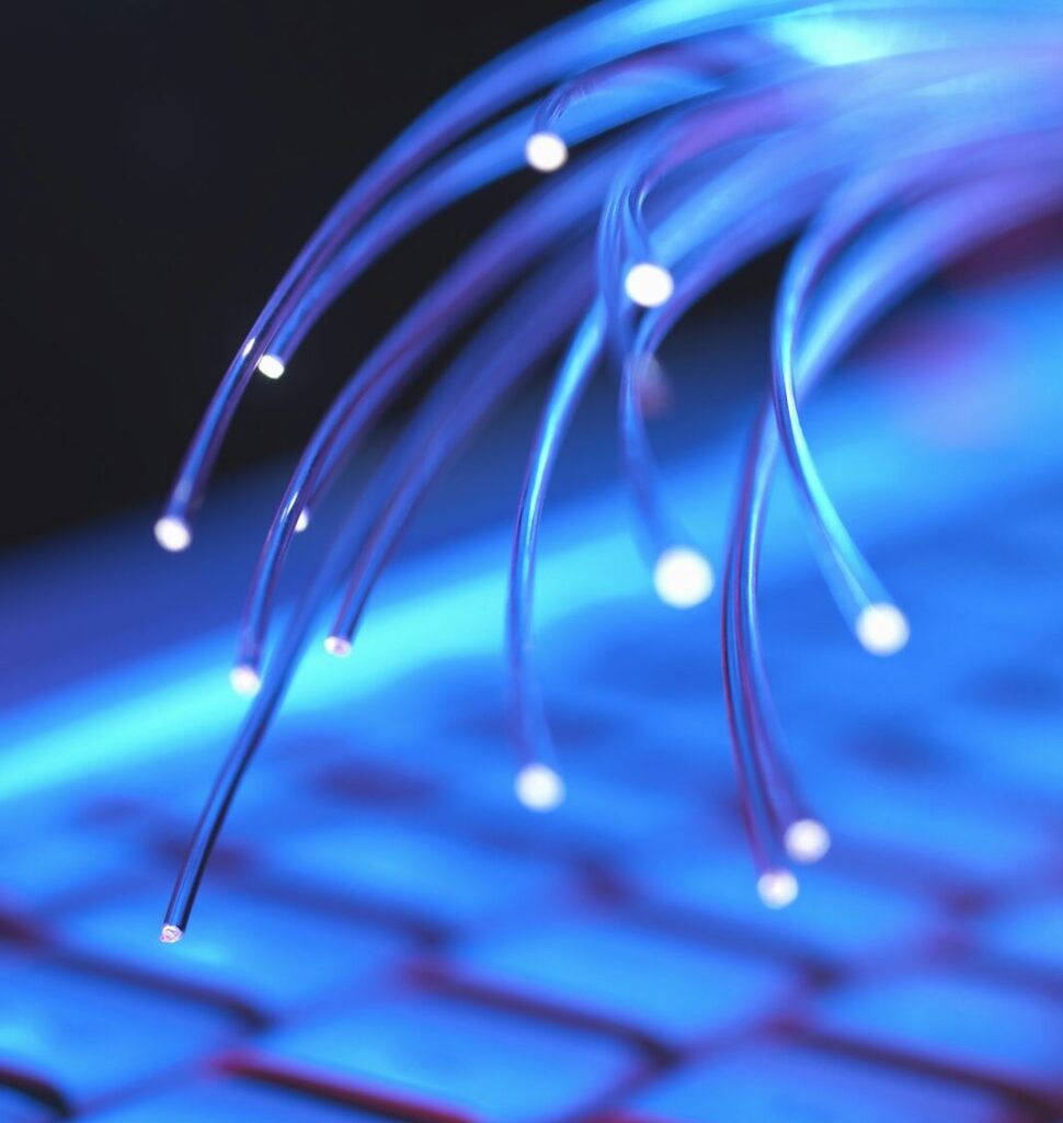 Computer key board with optical fibres which are used to carry images, or high volumes of data